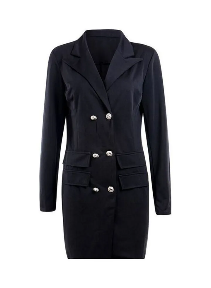 Formal Lapel Blazer Double V-neck Dress Black