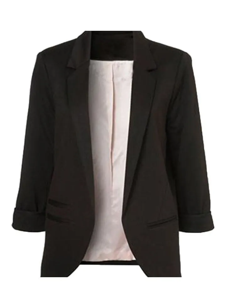 Chic Lapel Slim Pocket Blazer Outwear Coat Black