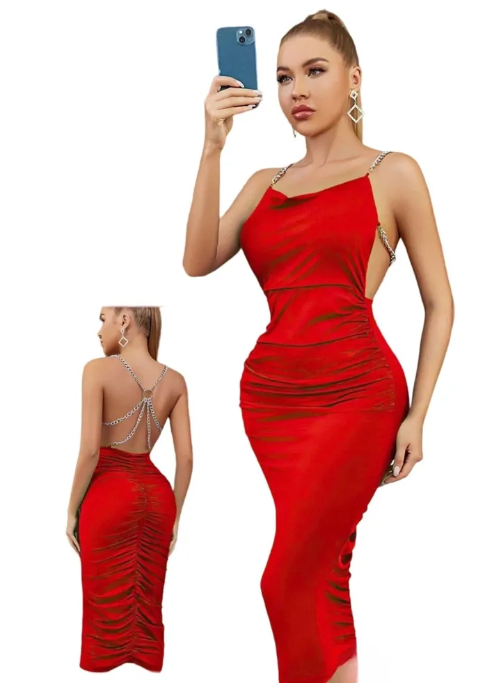 Backless midi length lycra dress for women