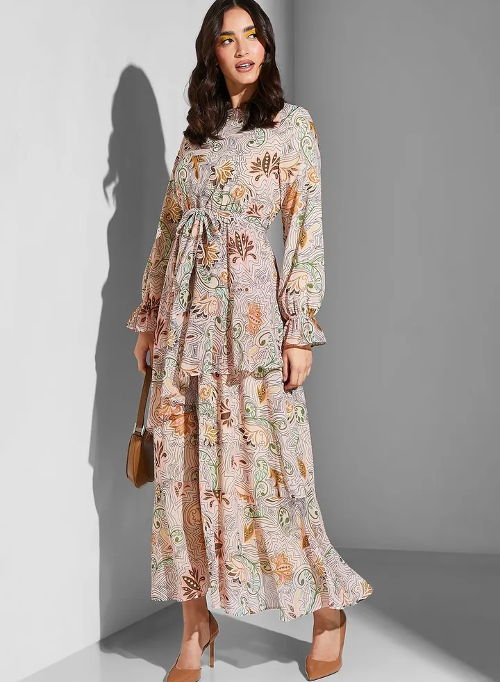 Floral Ruffle Puff Sleeve Dress