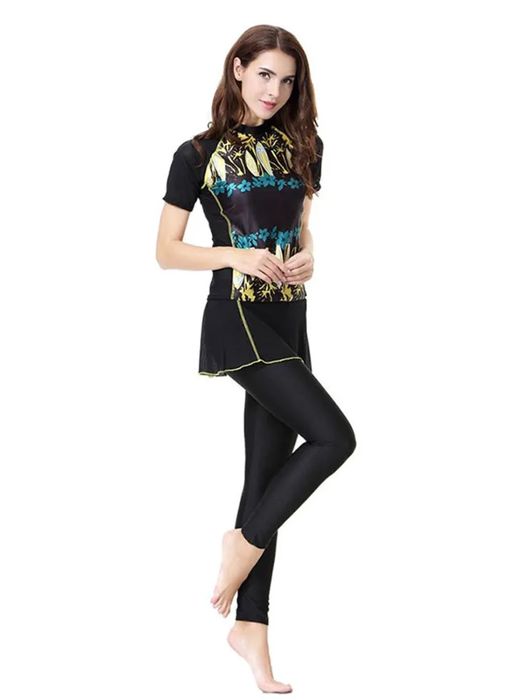 Casual Short Sleeves Arab Islamic Swimwear 1062909QQ Black