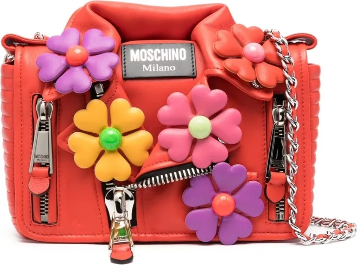 Floral-Appliqué Biker-Jacket Shoulder Bag