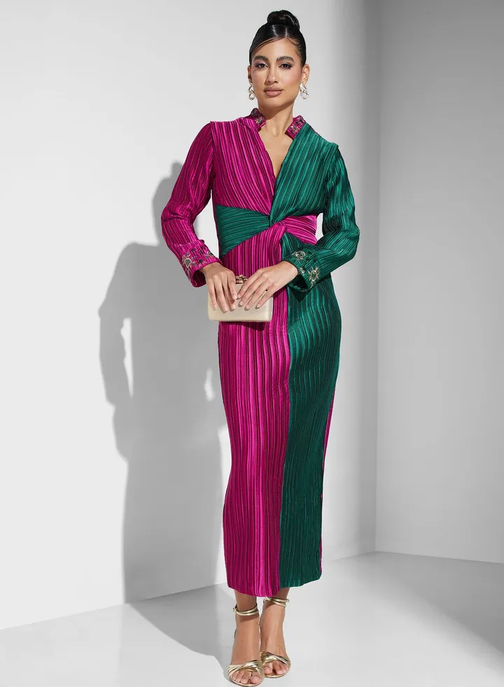 Front Twist Plisse Dress