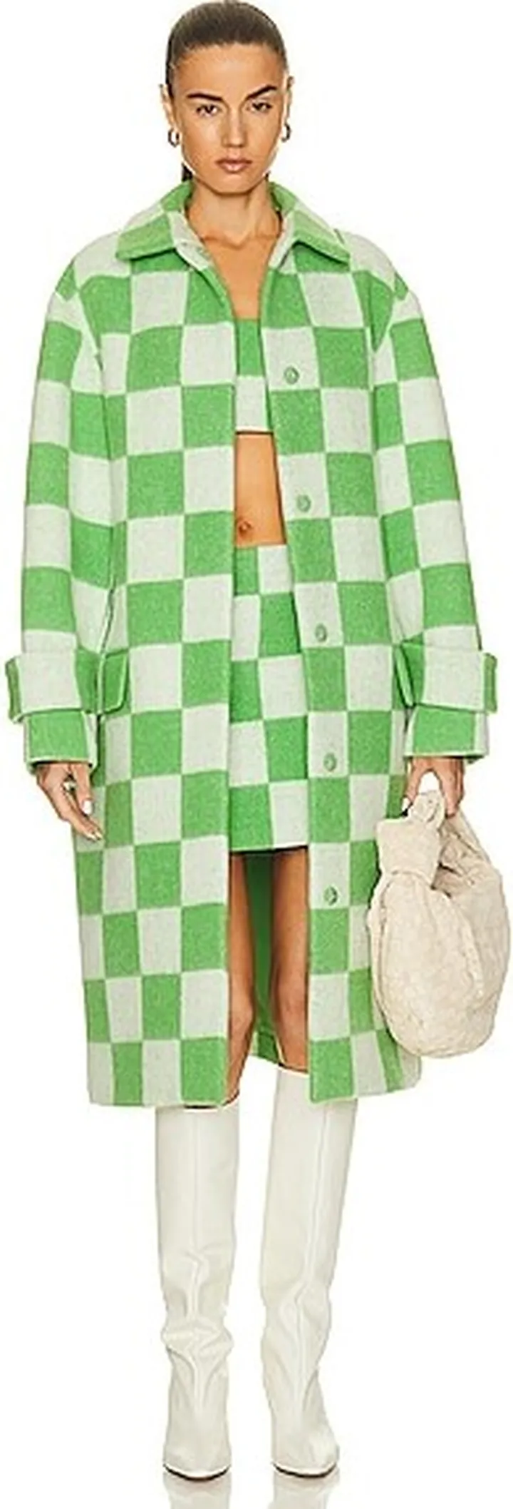 Oscar de la Renta Doubleface Wool Check Pocket Coat in Green