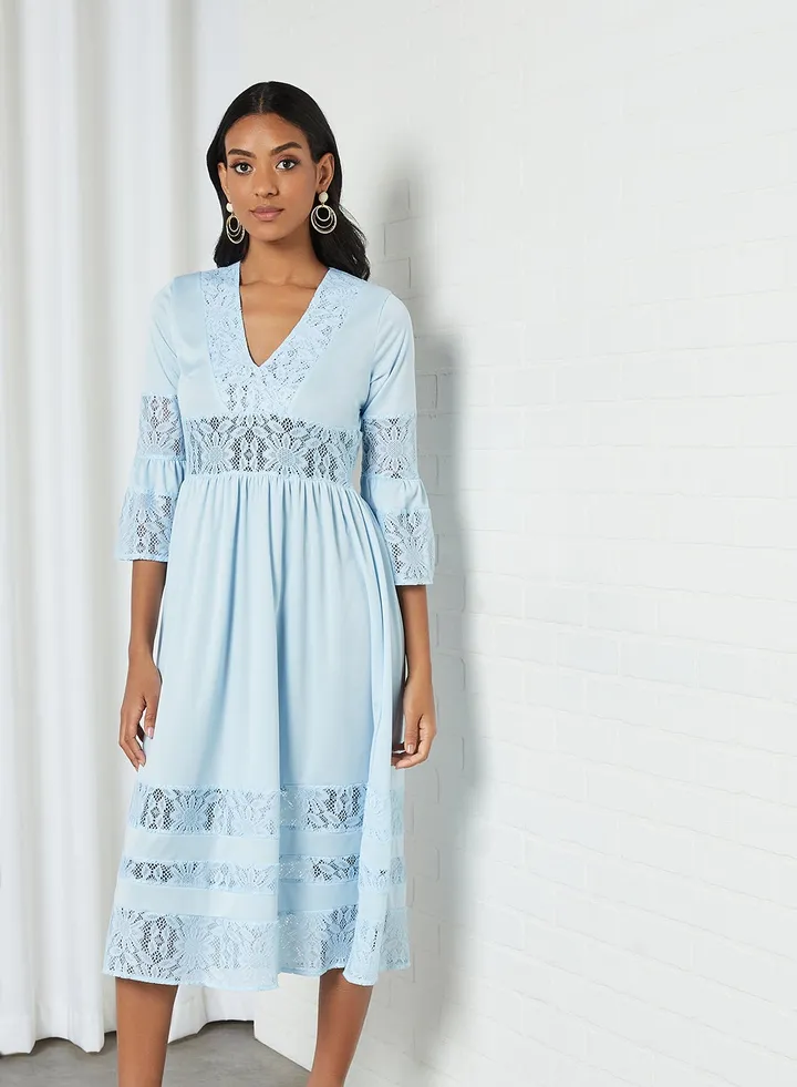 Lace Panelled Dress Blue