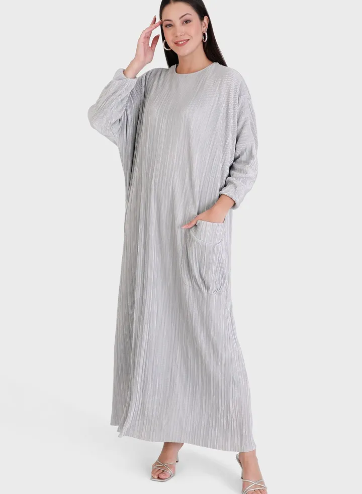 Crew Neck Pocket Detail Dress