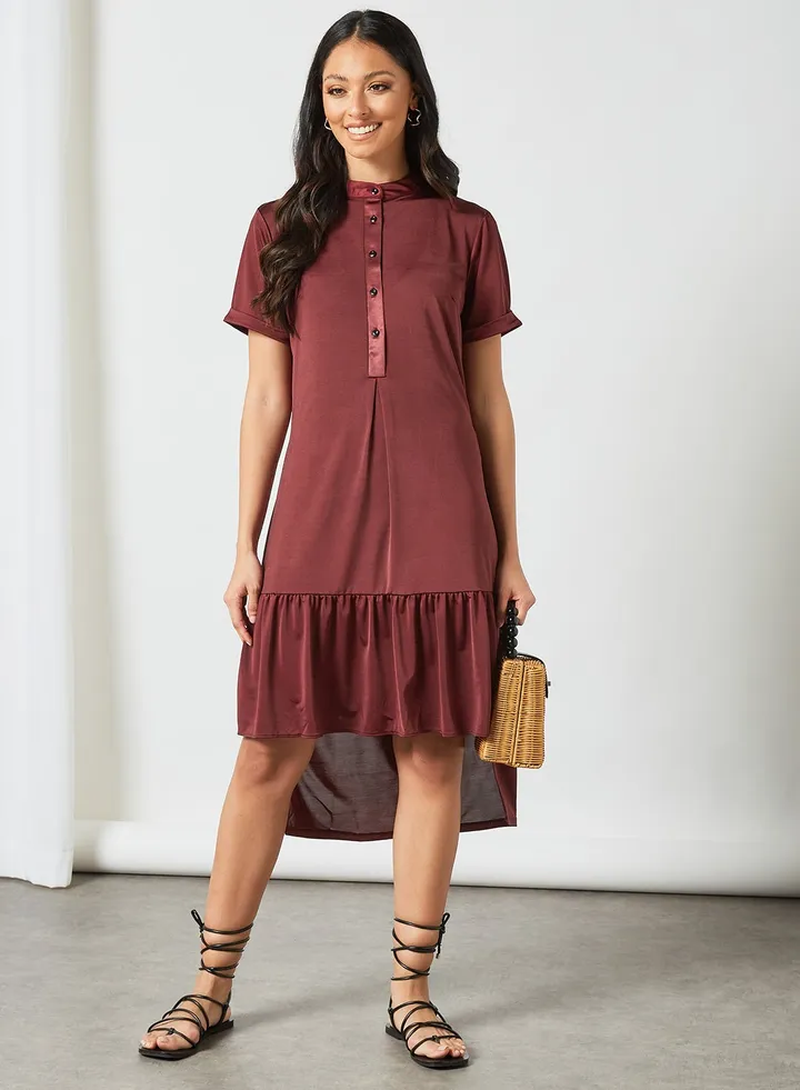 High-Low Midi Dress Maroon