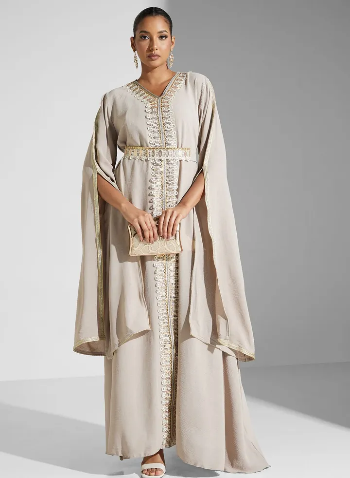 Lace Detail Drape Sleeve Jalabiya