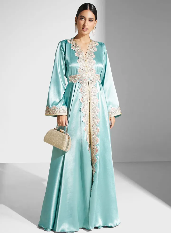 Lace Detail Belted Dress
