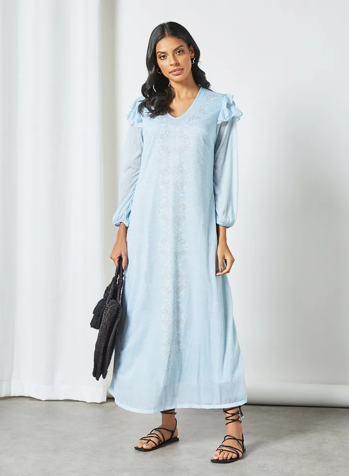 Ruffled Sleeve Dress Blue