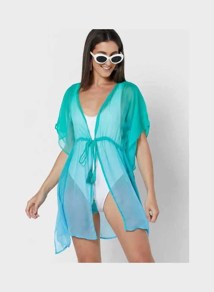 Tie Detail Beachwear Kaftan Green