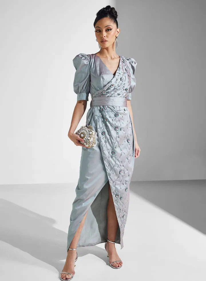 Embellished Detail Wrap Dress