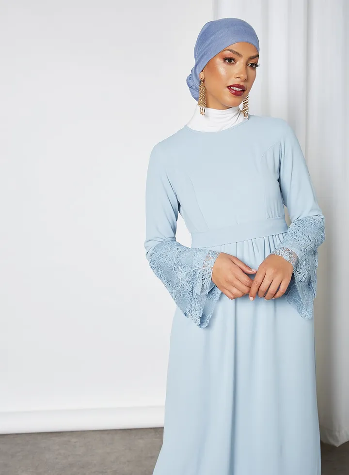 Lace Detailed Abaya Dress Blue