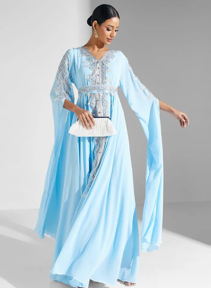 Lace Detail Belted Dress