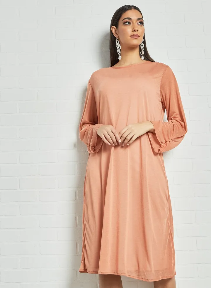 Ruched Sleeve Detail Dress Pink