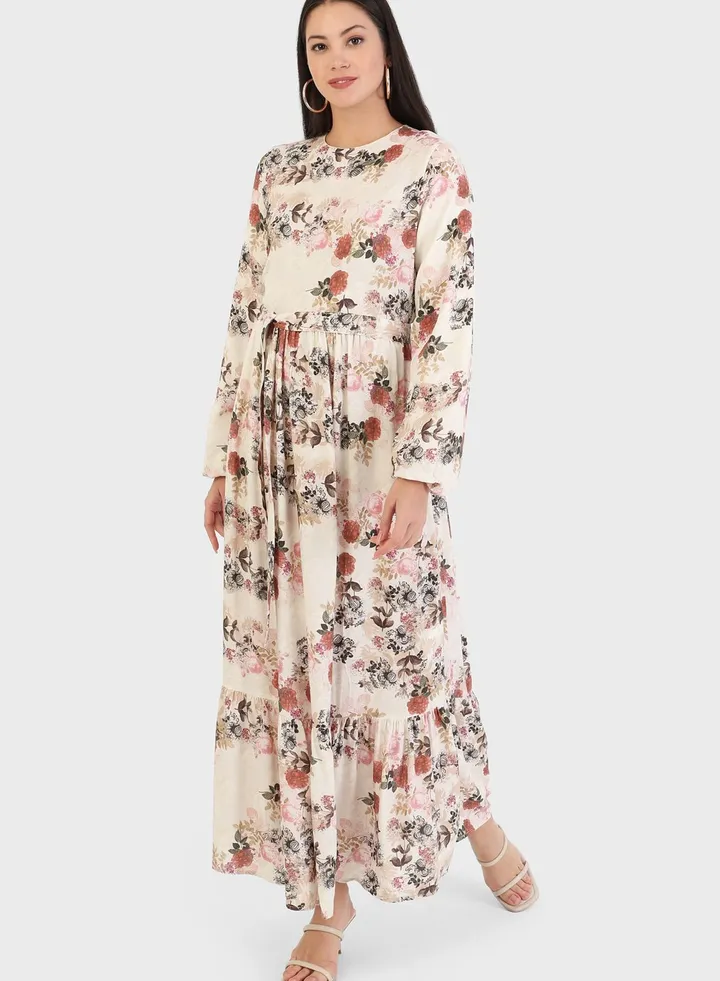 Balloon Sleeve Floral Print Dress