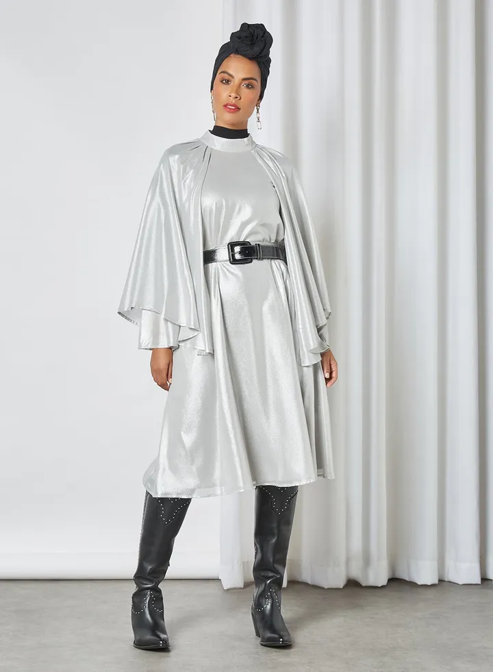 Cape Shift Dress Silver