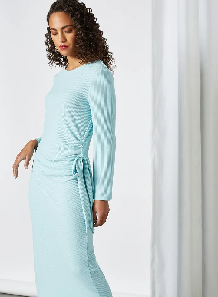 Knit Side Tie Dress Blue