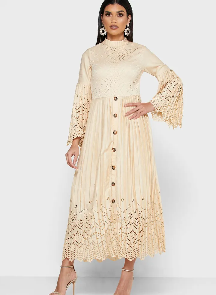 Pleated Laser Hem Dress