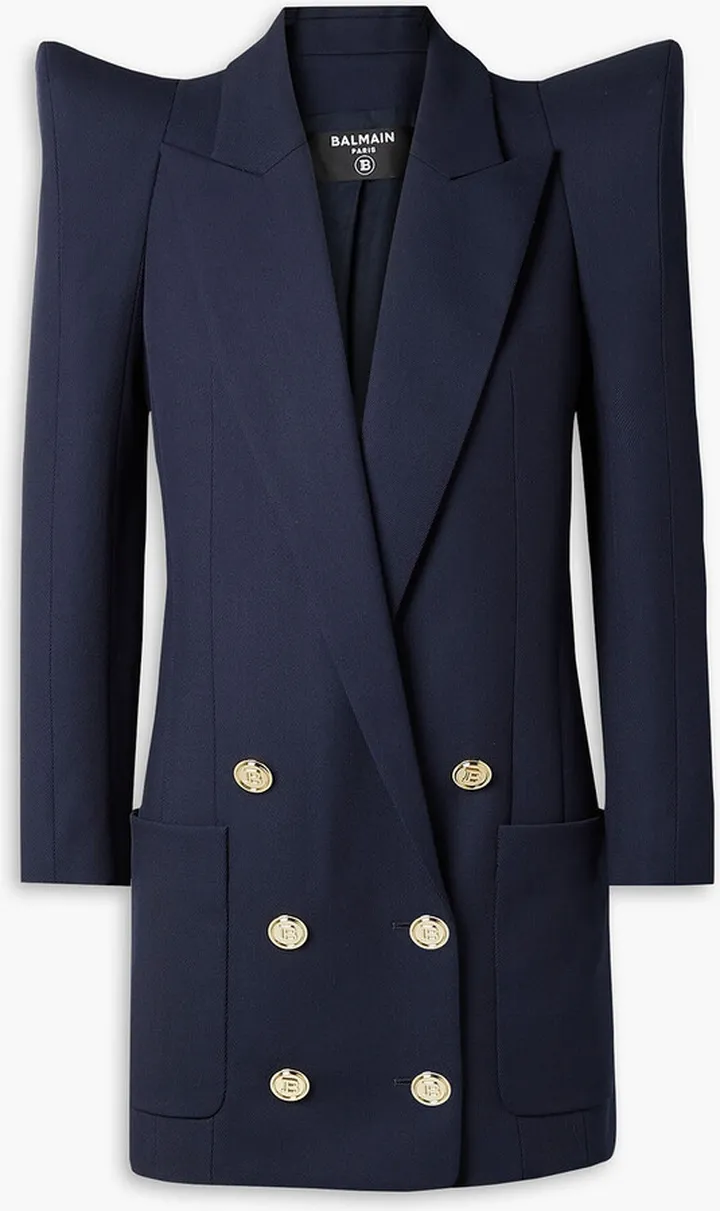 Double-breasted padded wool-twill blazer