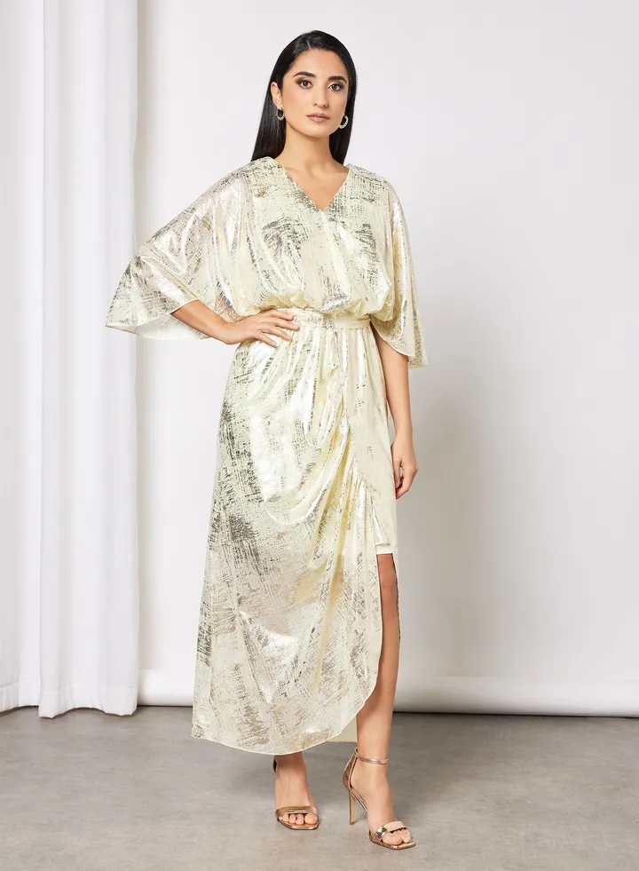 Foil Print Wrap Skirt Dress