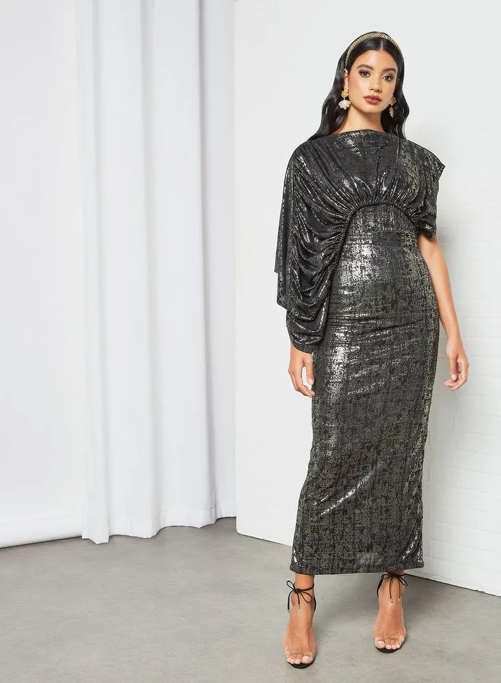 Asymmetrical Bar Dot Dress Black