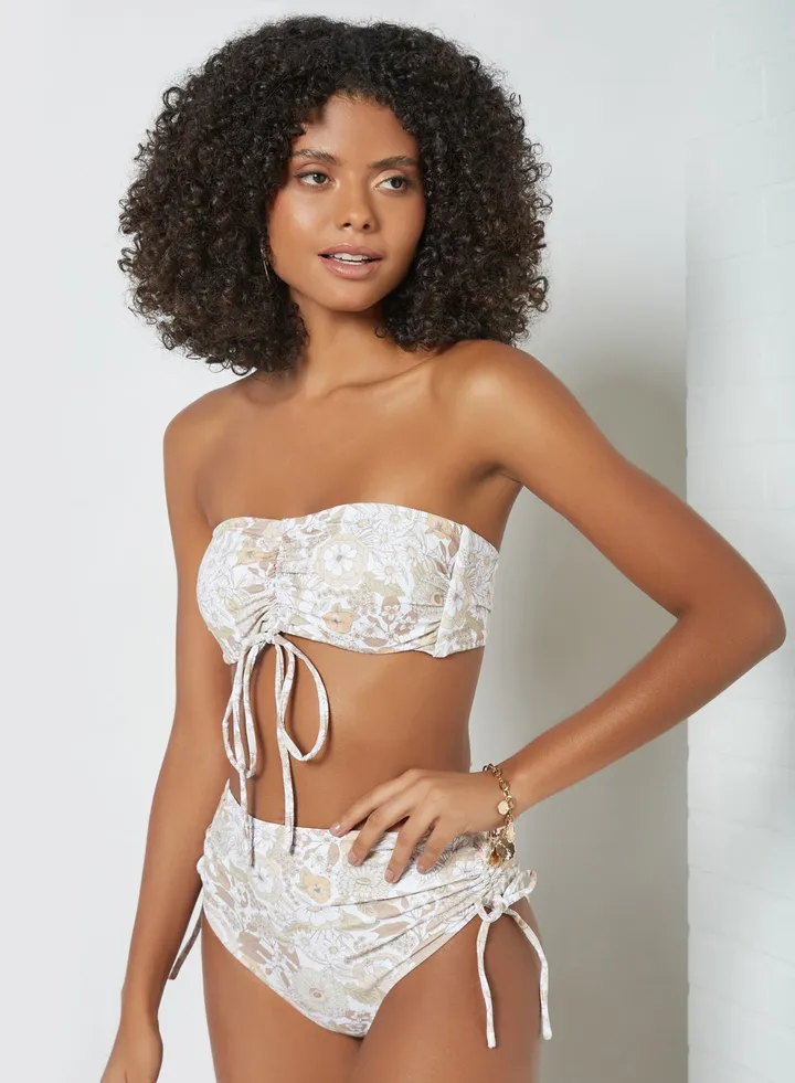 Bandeau Ruched Crop Top White