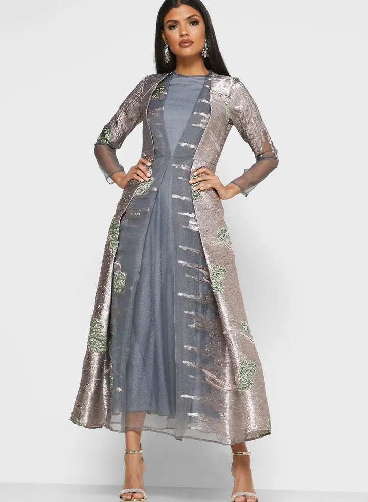 Pleated Mesh Jacquard Dress