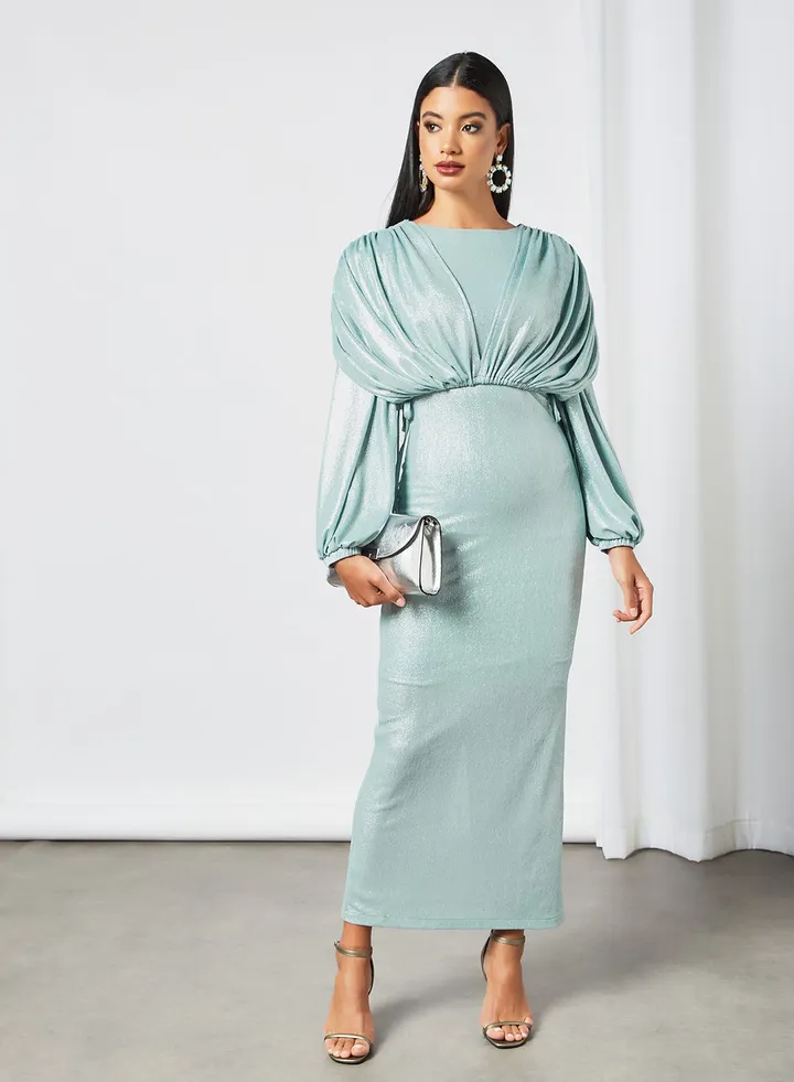 Body Draped Bardot Dress Green