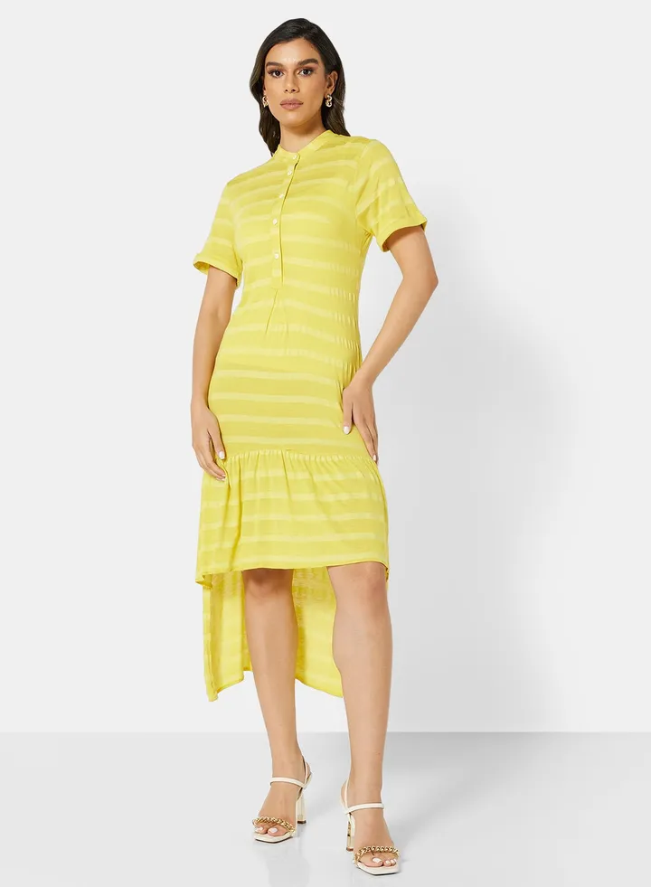 Striped Dip Hem Dress Yellow