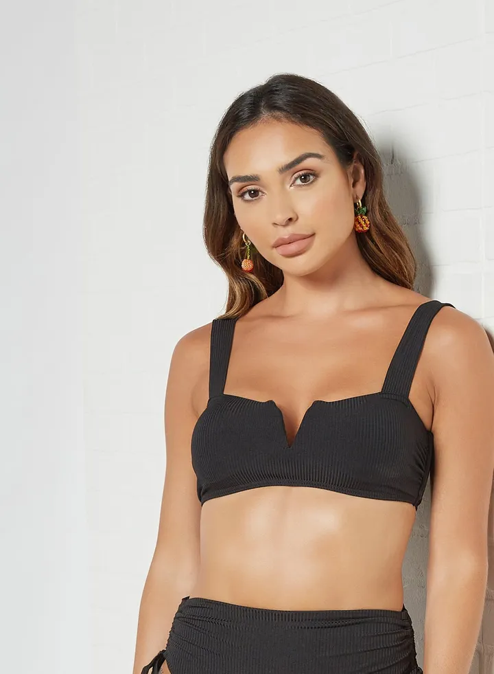 Ribbed Bustier Bikini Top Black