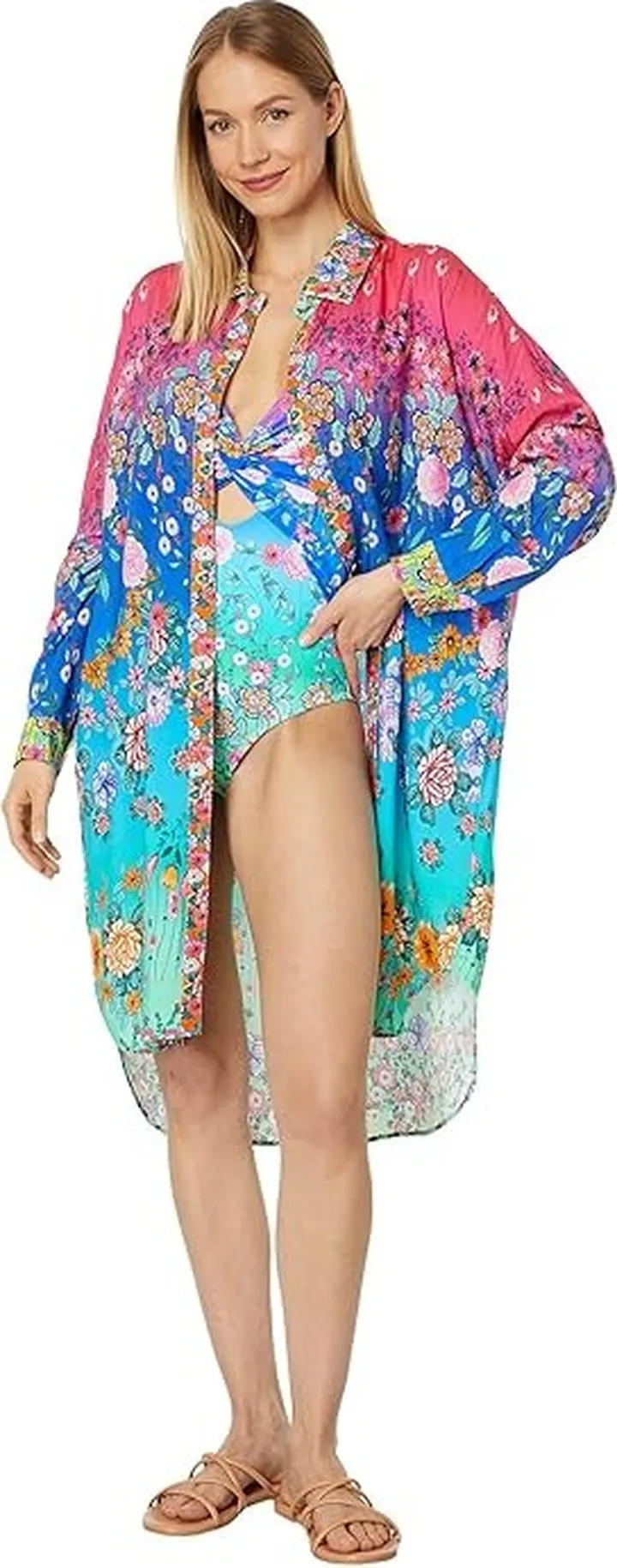 Johnny Was Rainbow Midi Shirtdress (Multi) Women's Swimwear