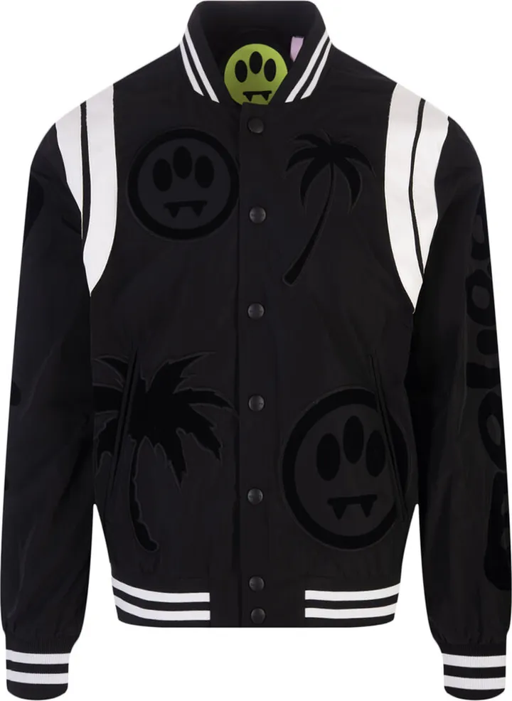 Black Bomber Jacket With Tone On Tone Print