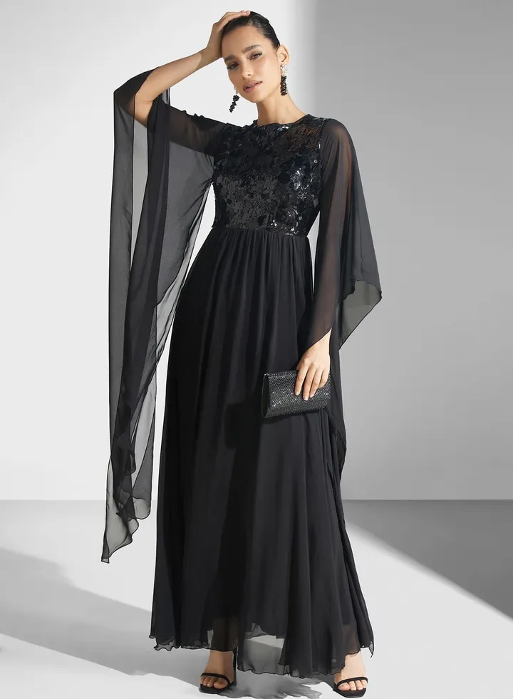 Embellished Mesh Detail Dress