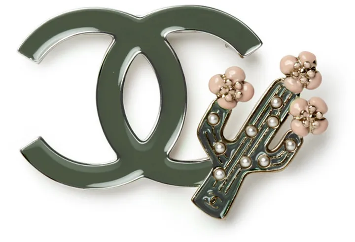 Vintage Green Enamel CC Cactus Logo Brooch