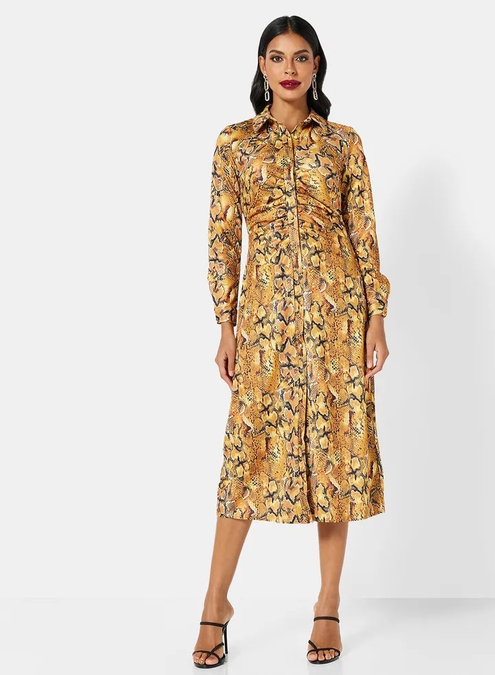 Animal Print Shirt Dress Multicolor