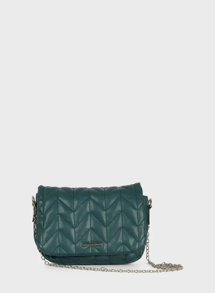 Flap Over Chain Detailed Crossbody Bag