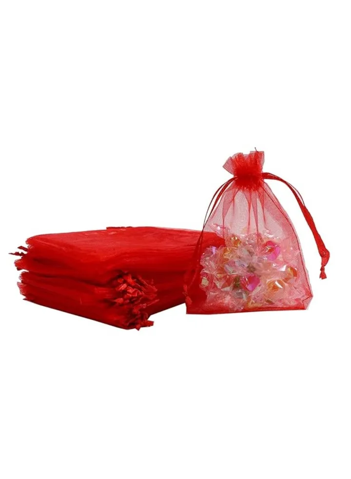 100 Pieces Red Organza Bags with Drawstrings 7X9 cm for Jewelry Pouches Candies Wedding Party Eid Christmas Favor Gifts Bags