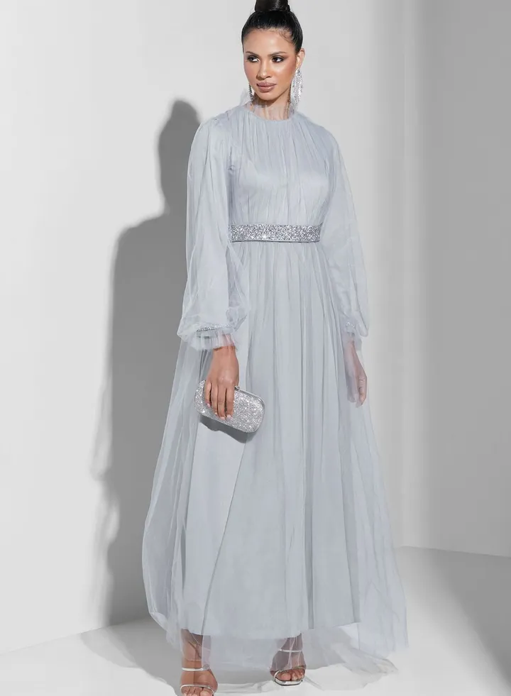 Embellished Belt Shimmer Dress