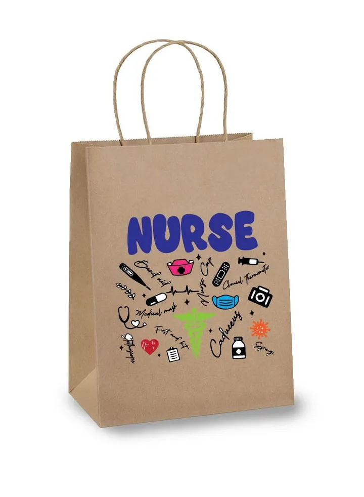Pack of 10 Nurse Day Kraft Brown Paper Bags With Twisted Paper Handle Eco-Friendly Bags - Perfect for International Nurses Day and Nurses Week Gifts