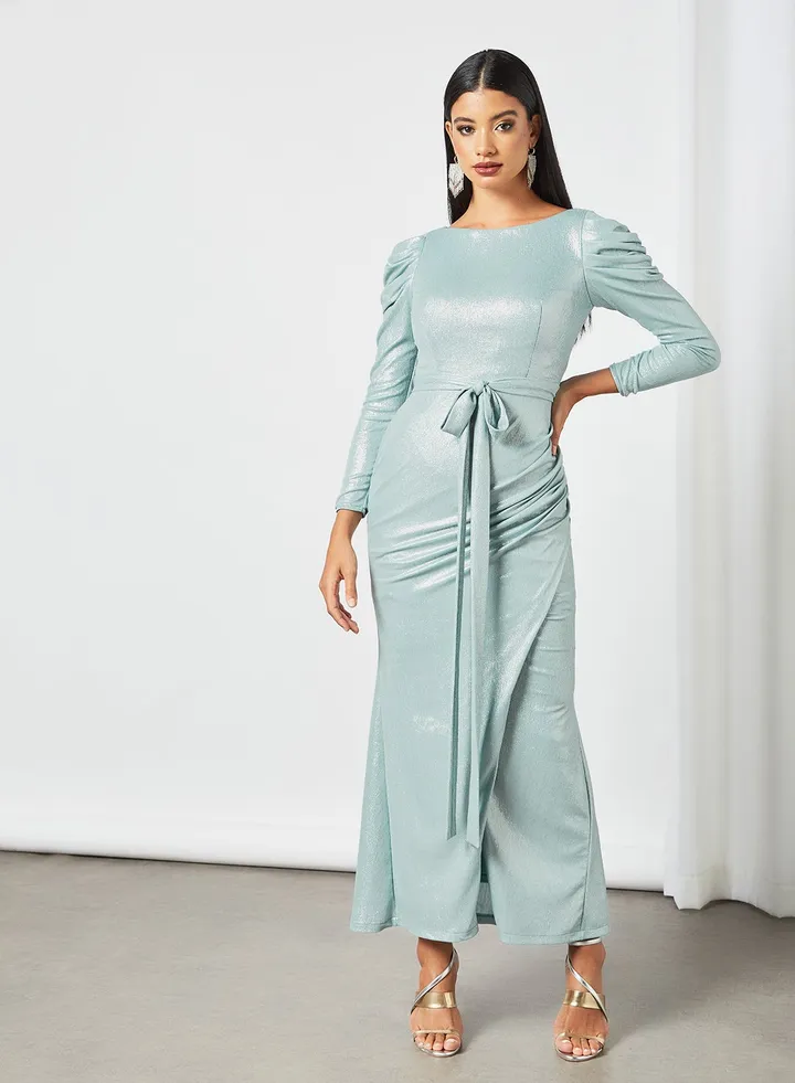 Wrap-Over Bar Dot Dress Green