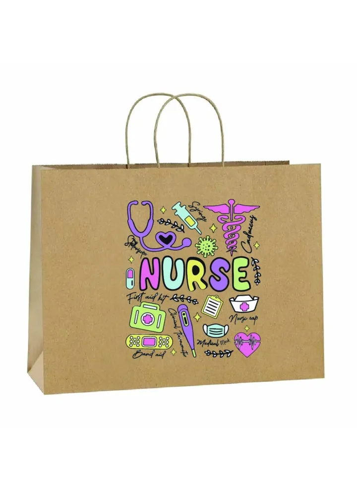 Pack of 10 Nurse Day Kraft Brown Paper Bags With Twisted Paper Handle Eco-Friendly Bags - Perfect for International Nurses Day and Nurses Week Gifts
