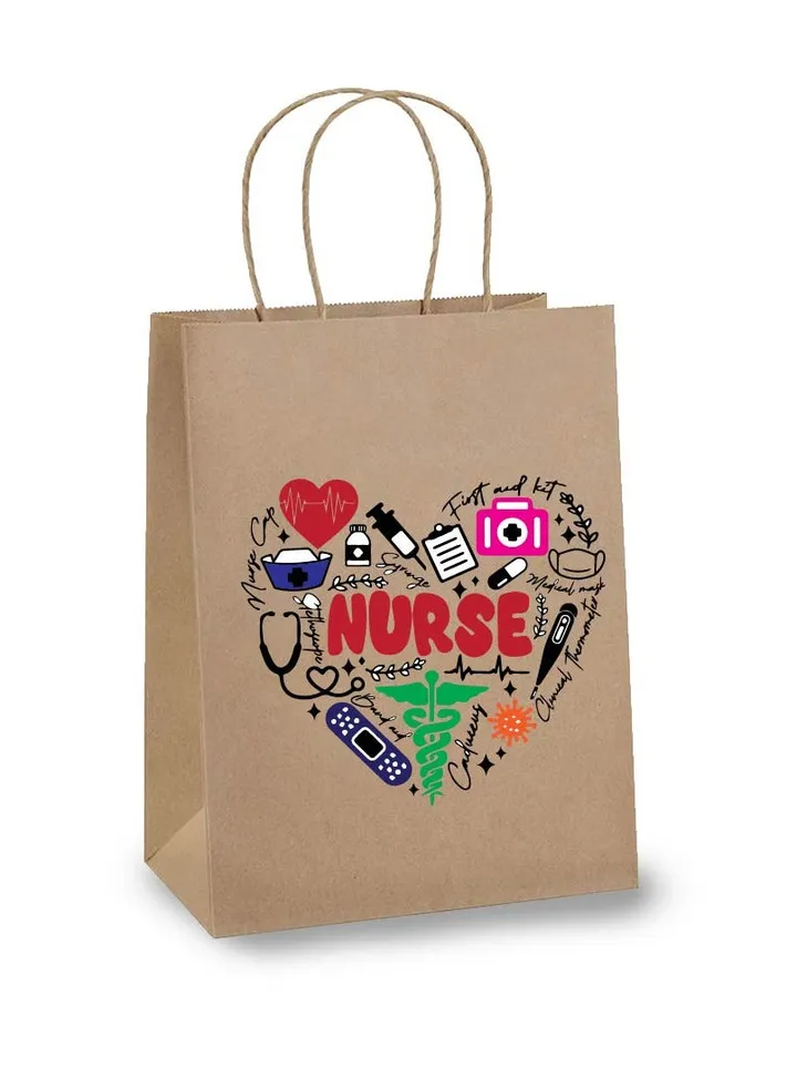 Pack of 10 Nurse Day Kraft Brown Paper Bags With Twisted Paper Handle Eco-Friendly Bags - Perfect for International Nurses Day and Nurses Week Gifts