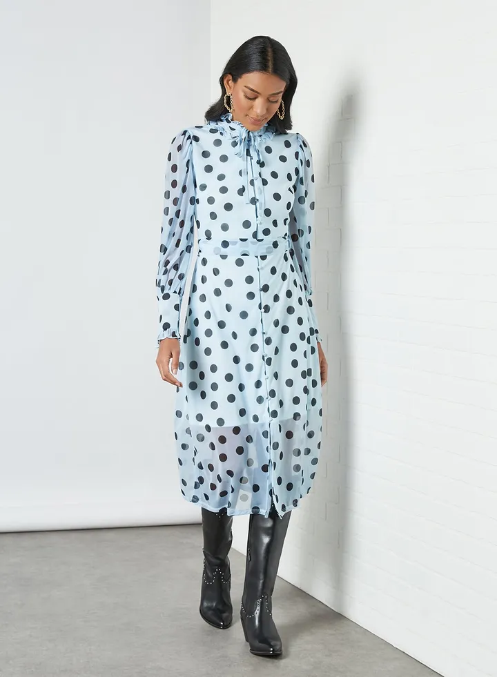 Polka Dot Print Dress Blue