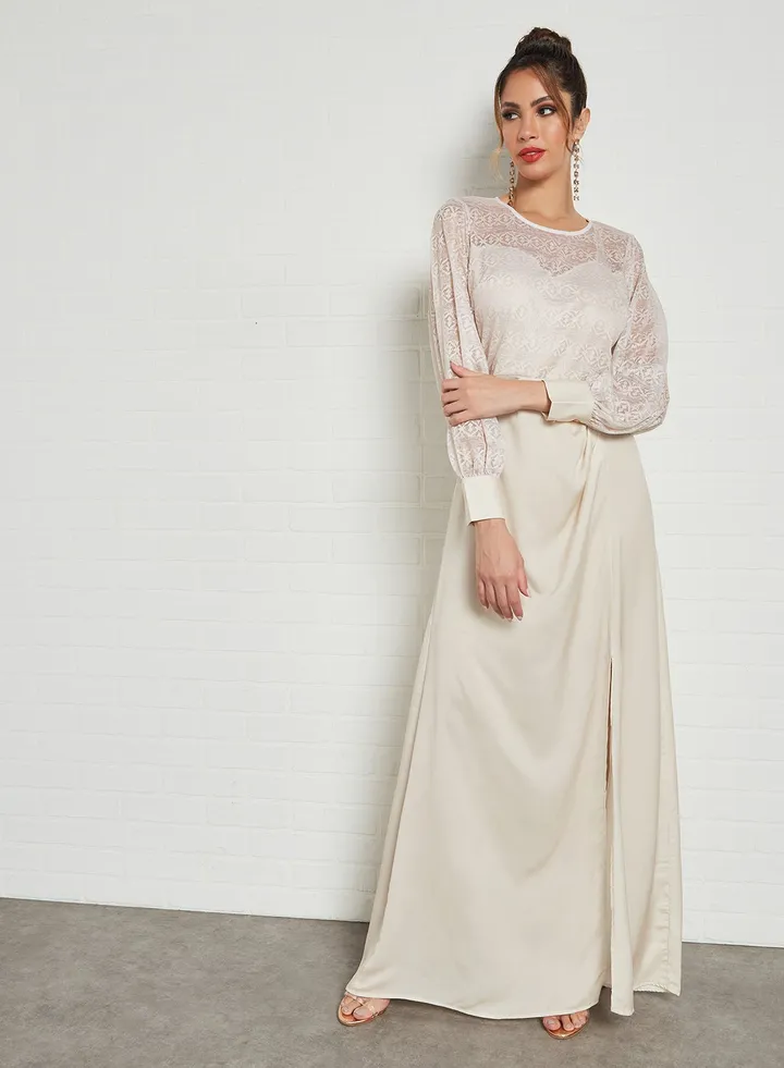 Sheer Bodice Dress Nude