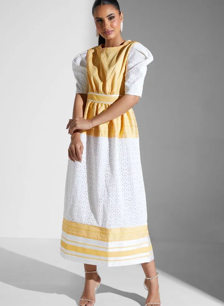 Puff Sleeve Tiered Printed Dress