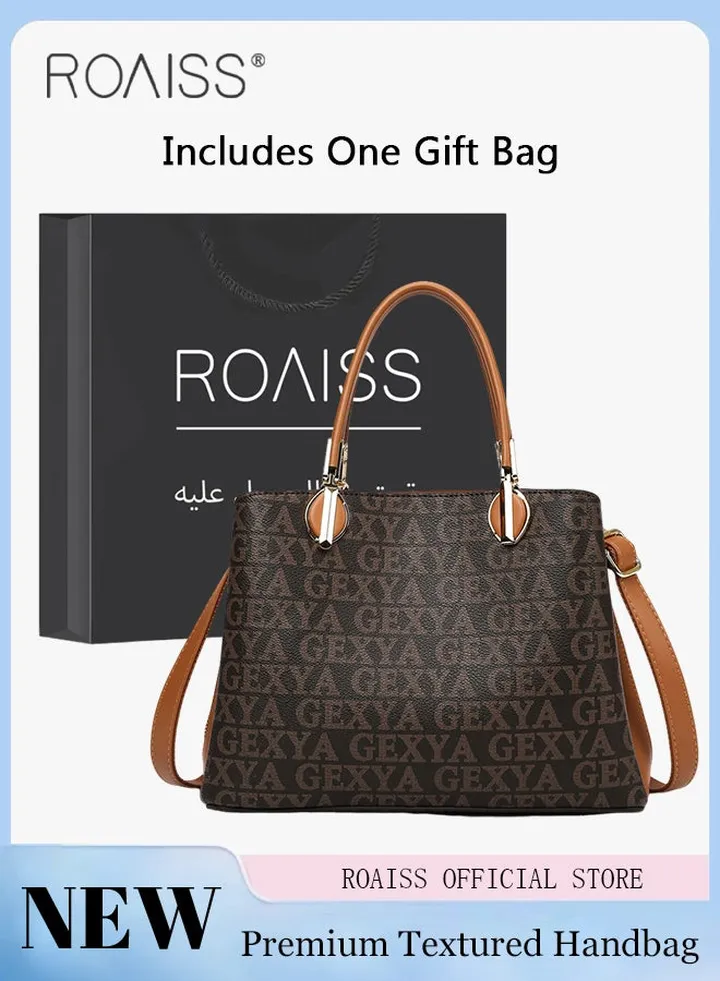 Premium Letter Pattern Handbag for Women PVC Wear Resistant Large Capacity Casual Commuting Tote Bag Retro Fashion Shoulder Crossbody Bag with Multiple Compartments and Exquisite Hardware 