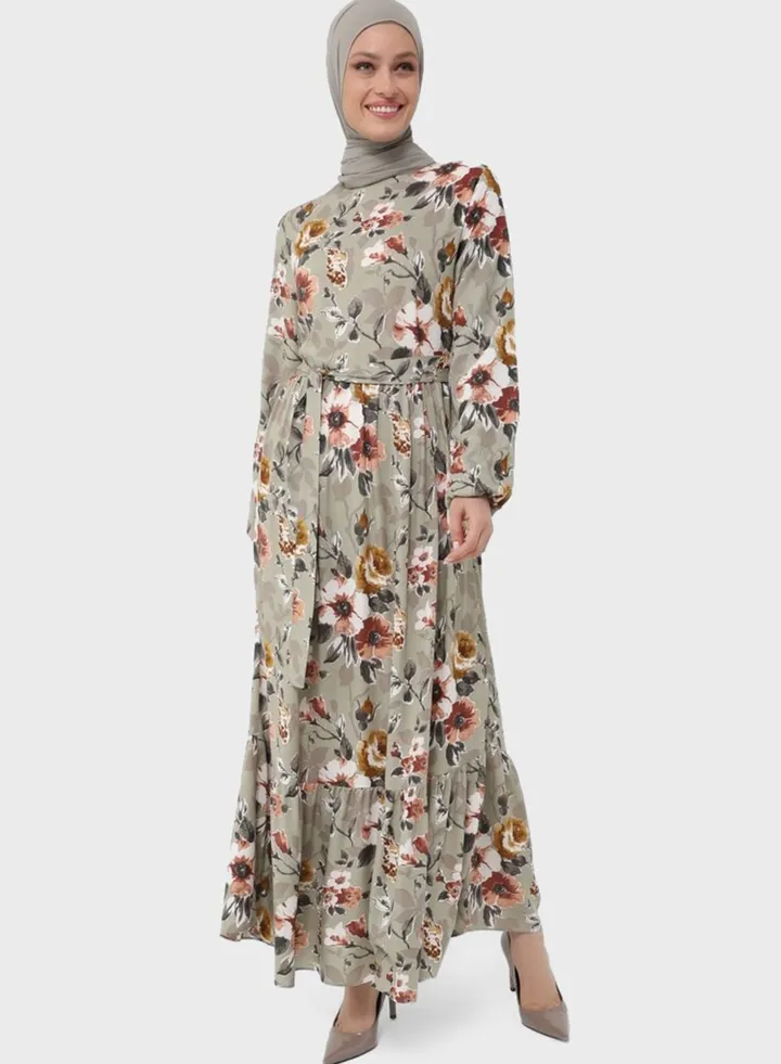 Balloon Sleeve Floral Print Dress
