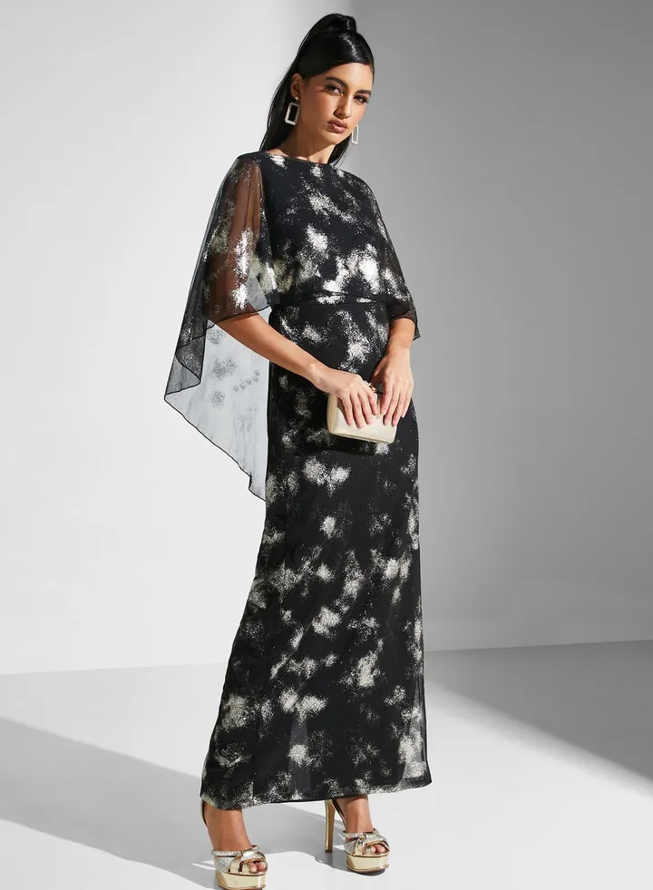 Cape Sleeve Printed Dress