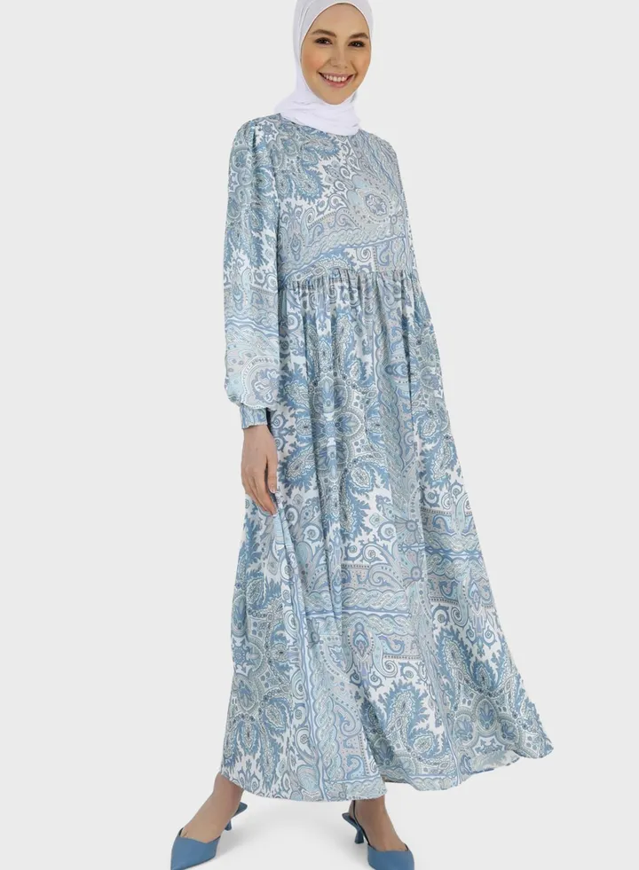 Puff Sleeve Floral Print Tiered Dress